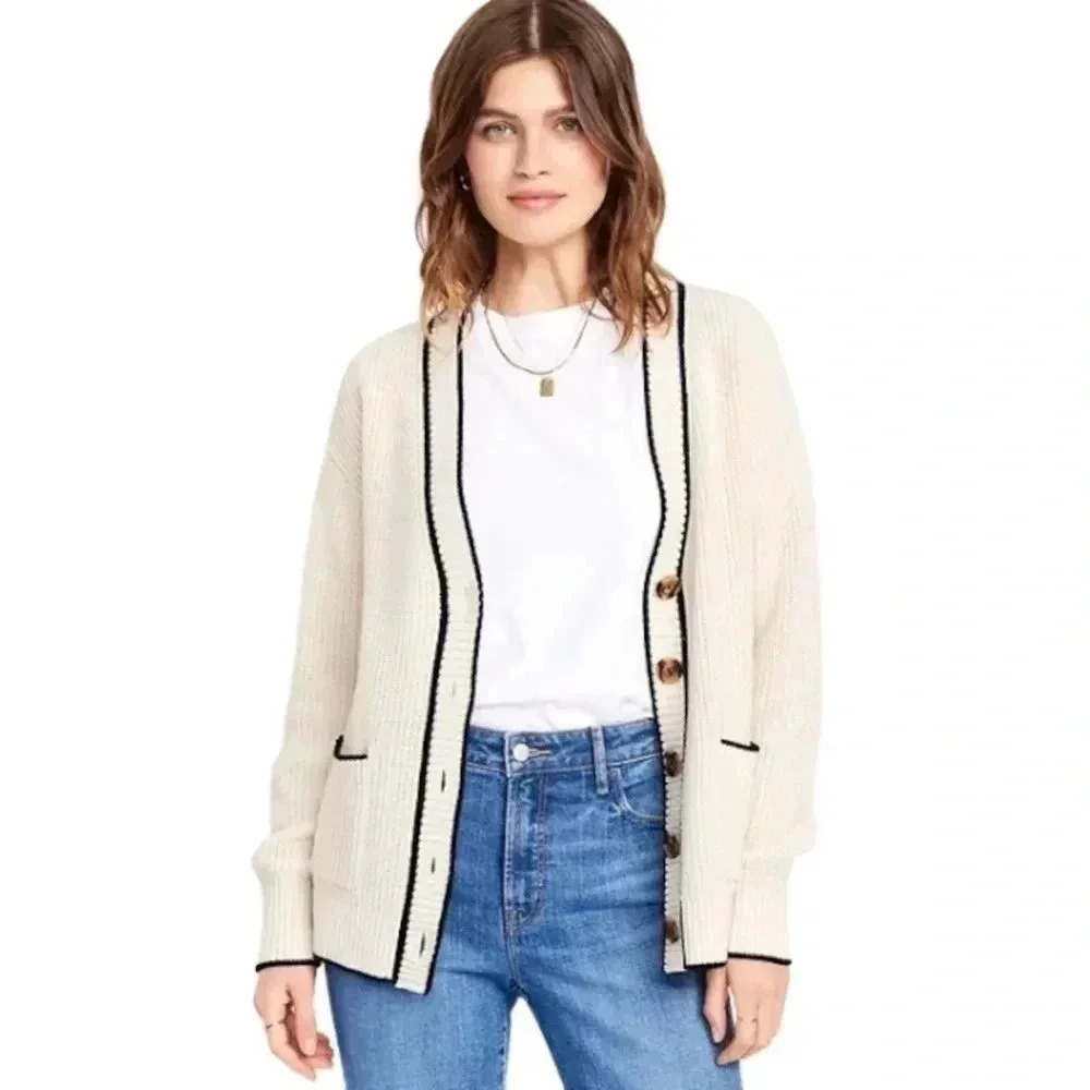 Old Navy Relaxed Cardigan Sweater, Size Medium, Crème De La Crème